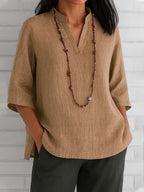 Casual V-Neck Blouse with Side Pockets