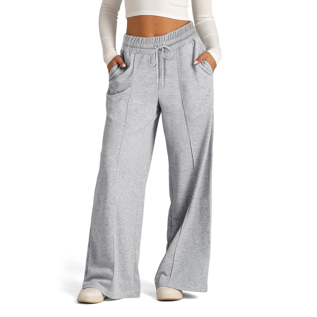 Elegant Wide-Leg Casual Pants with Elastic Waist and Pockets