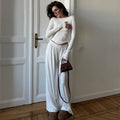 Women's Loungewear Set with Long-Sleeve Top and Wide-Leg Pants