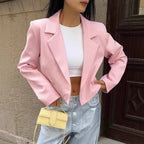 Women's Cropped Blazer with Oversized Sleeves and Button Details