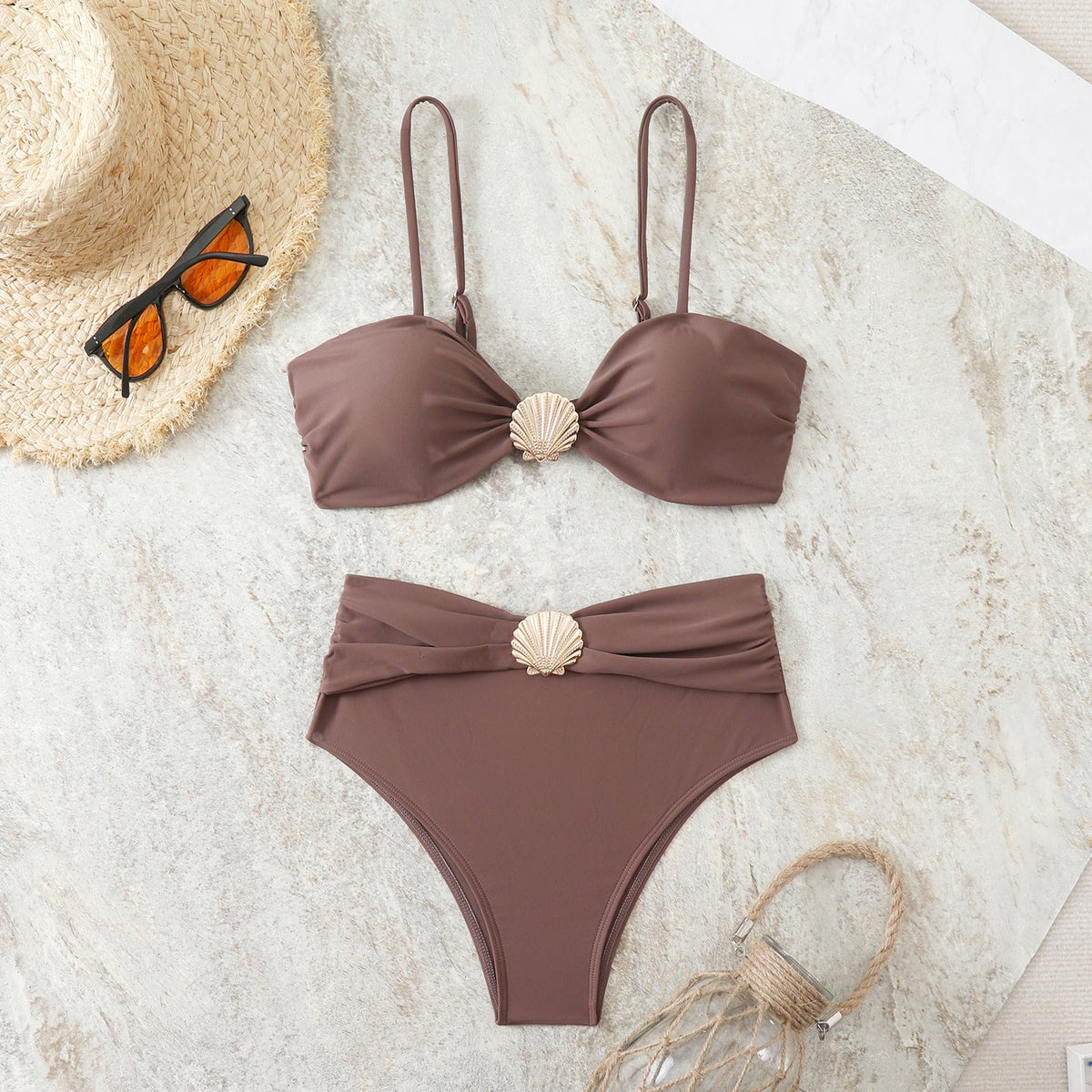 Women's Bandeau Bikini with Elegant Shell Details