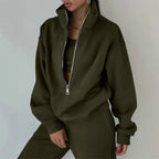 Women's Casual Oversized Hoodie and Jogger Set with Practical Zipper