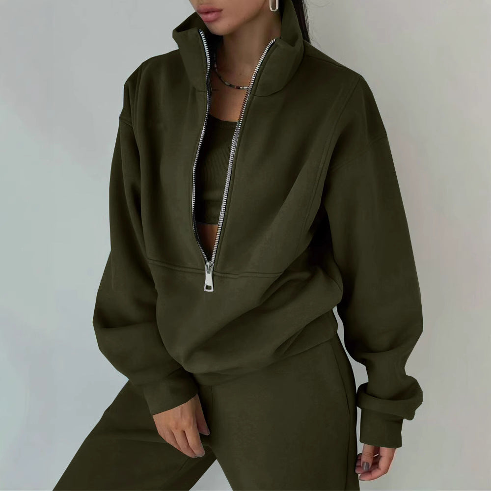 Women's Casual Oversized Hoodie and Jogger Set with Practical Zipper