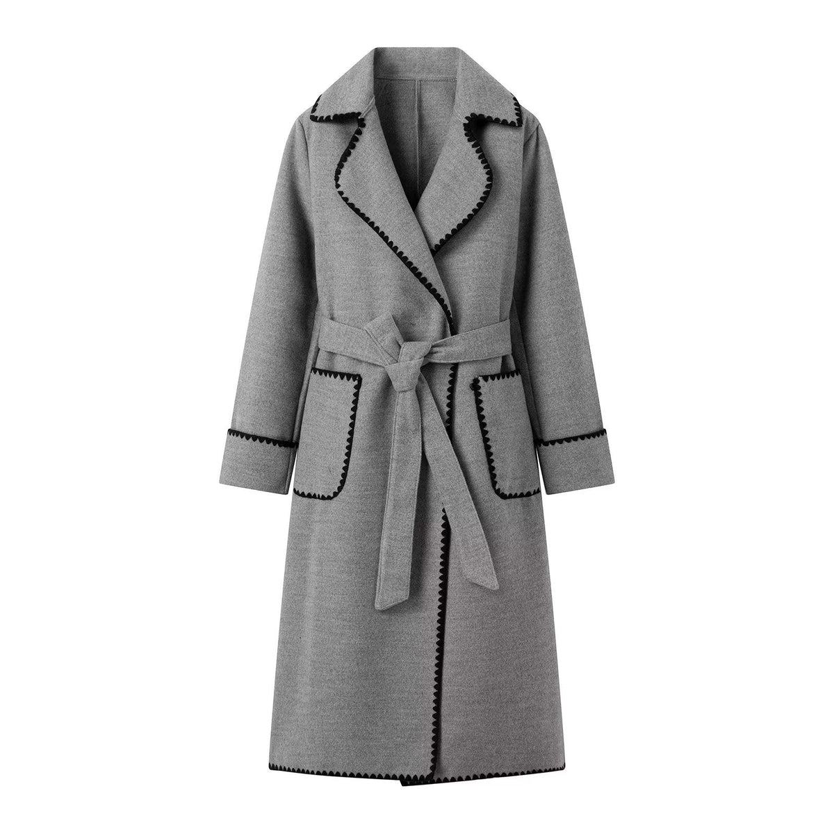 Elegant Transitional Jacket with Decorative Belt and Pockets