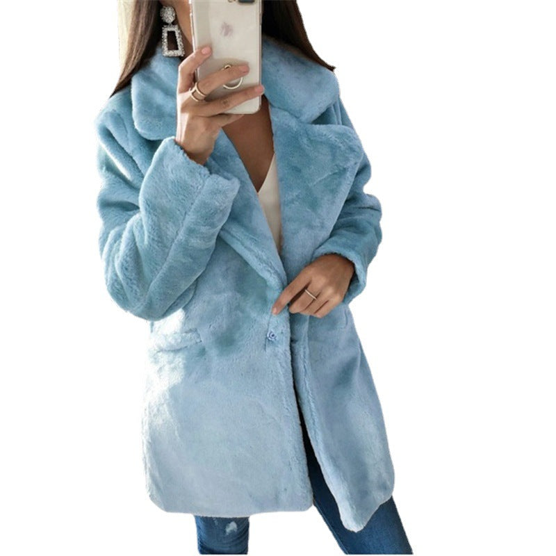 Women's Elegant Faux Fur Jacket with Patch Pockets
