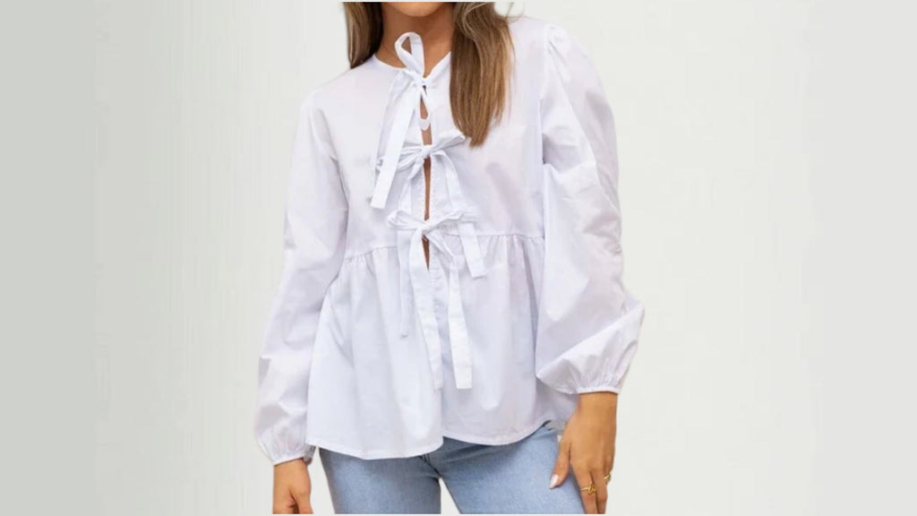 Women's Blouse with Ruffle Sleeves and Tie