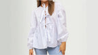 Women's Blouse with Ruffle Sleeves and Tie