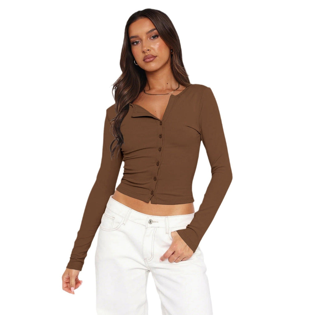 Women's Fitted Long-Sleeve Shirt with Button Placket