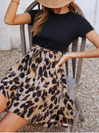 Women's Cocktail Dress with Wrap Waist and Fashionable Leopard Print
