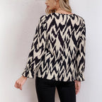 Women's Blouse with Modern Zigzag Pattern and Elegant Balloon Sleeves