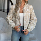 Women's Elegant Floral Embroidered Bomber Jacket