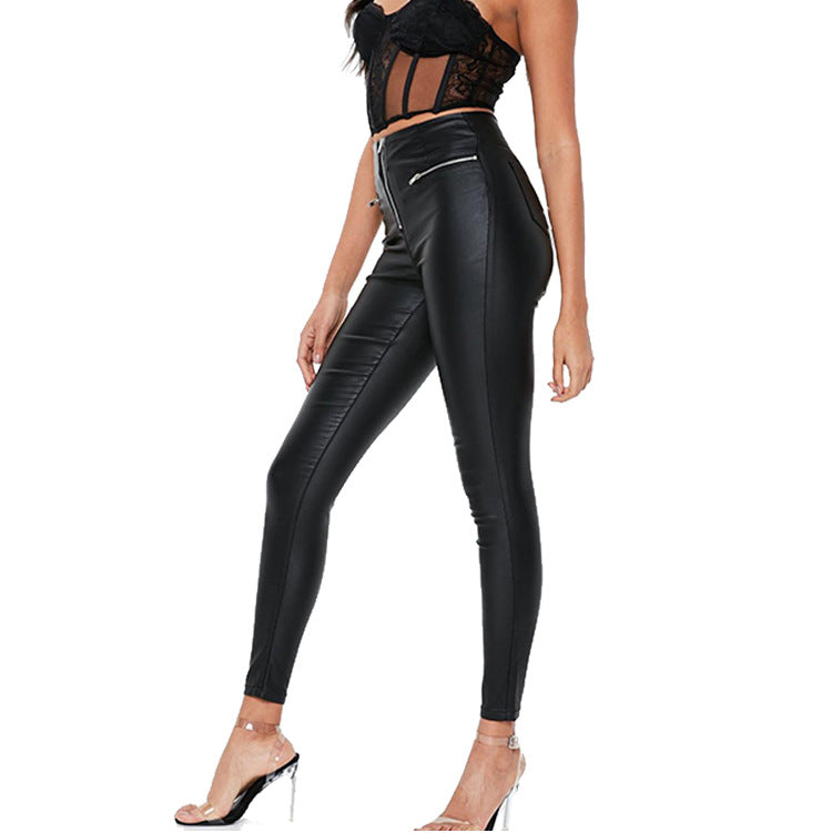 Women's Faux Leather Leggings with Zipper