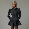 Women's Blazer Dress with Puff Sleeves and Bow Detail