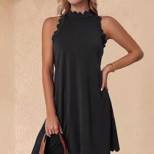 Women's Sleeveless Scalloped-Neck Flowy Dress