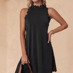 Women's Sleeveless Scalloped-Neck Flowy Dress