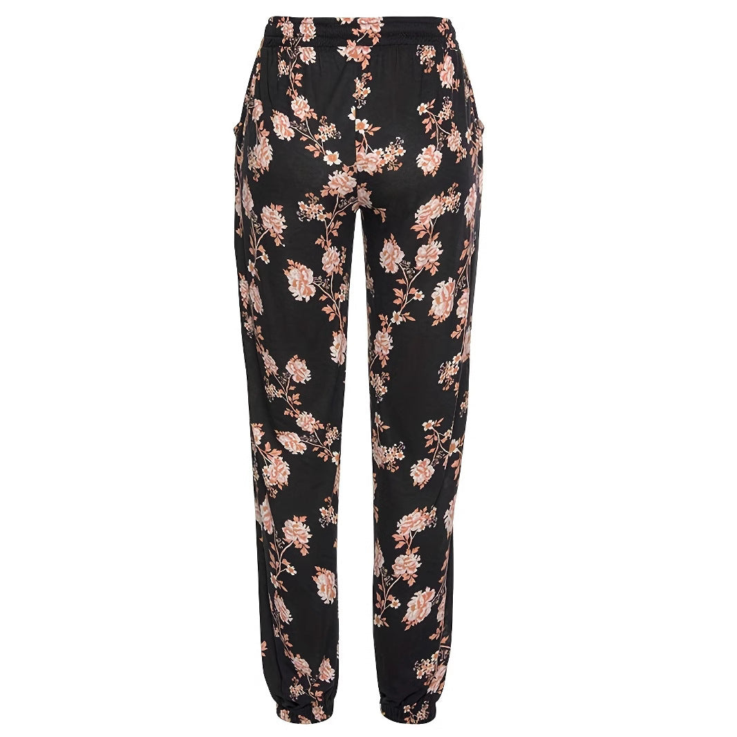 Women's Elegant Floral Casual Pants with Elastic Waist