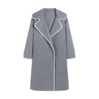 Women's Elegant Coat with Stylish Fold-Over Collar and Contrasting Stitching