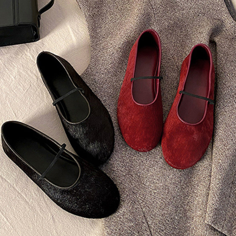 Women's Velvet Ballet Flats with Elastic Strap