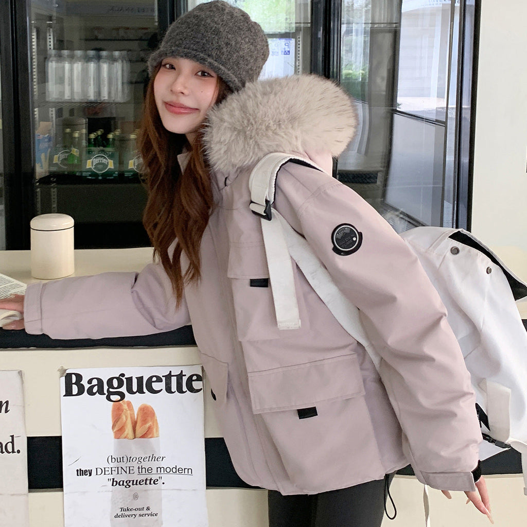 Women's Functional Parka with Detachable Faux Fur Collar and Practical Pockets