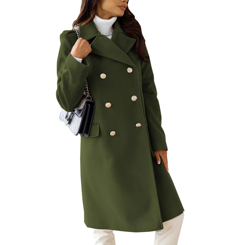 Women's Elegant Double-Breasted Wool Coat