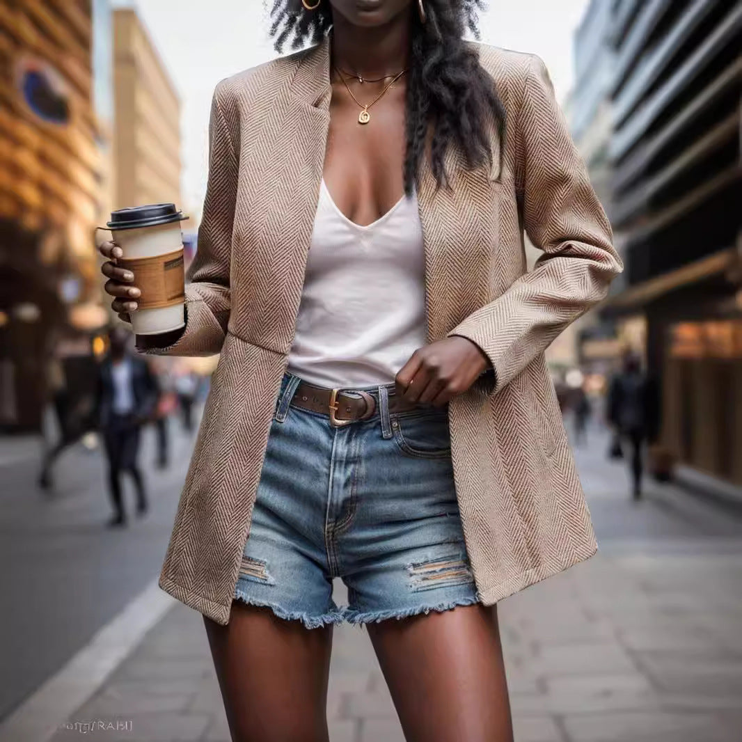 Women's Elegant Blazer with Honeycomb Texture and Tailored Cut