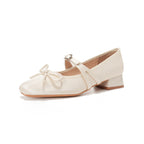 Women's Ballet Flats with Decorative Strap and Comfortable Block Heel