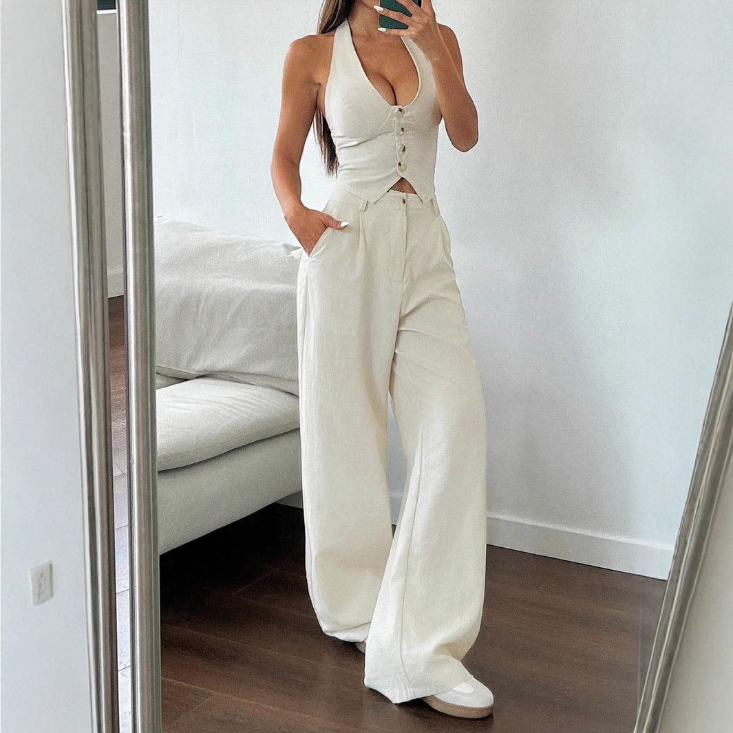 Women's Crop Top and Wide-Leg Pants Set