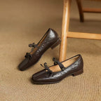 Women's Ballet Flats with Bow Detail and Leather Upper