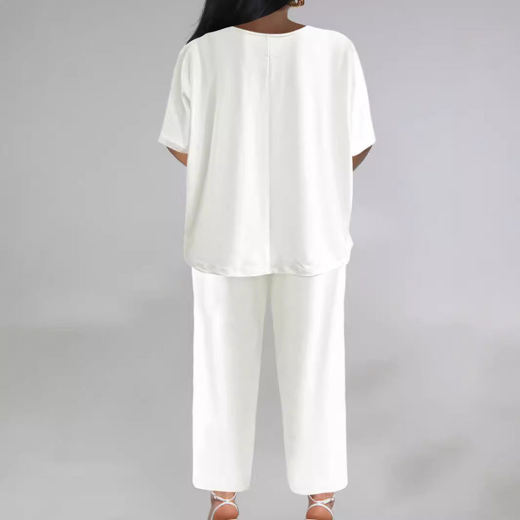 Women's Casual Two-Piece Set with Flowy Cut and Wrap Top