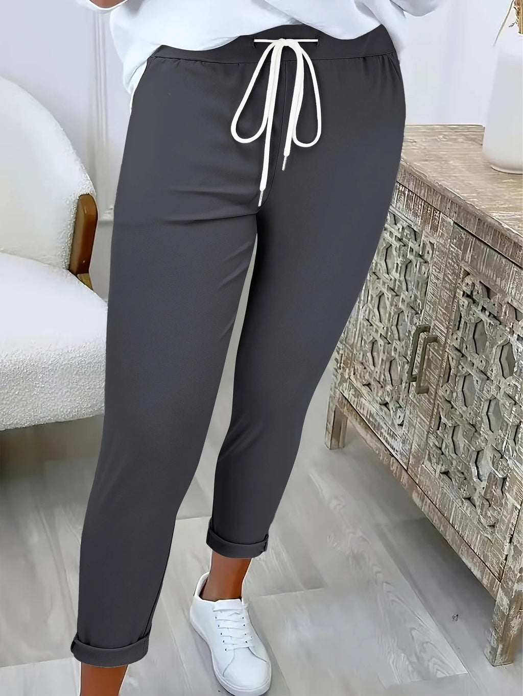 Women's Casual Pants with Elastic Waistband and Drawstring