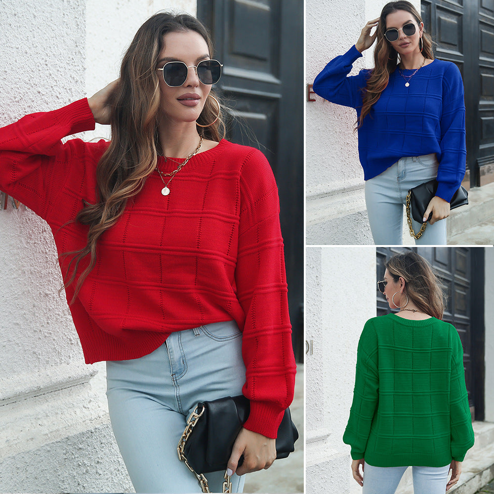 Women's Chic Knit Sweater with Textured Wave Pattern