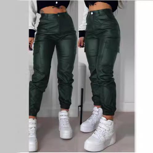 Women's Cargo Pants with Elastic Waistband and Side Pockets