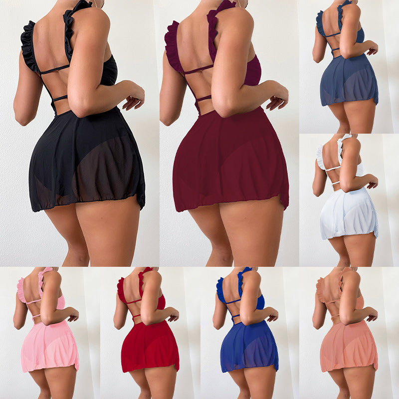 Women's Swimwear with Ruffle Details and Cross-Back Design