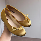 Women's Satin-Texture Ballet Flats with Bow Detail