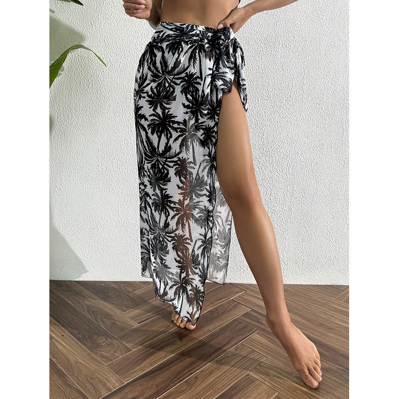 Women's Sheer Maxi Skirt with Tropical Palm Print