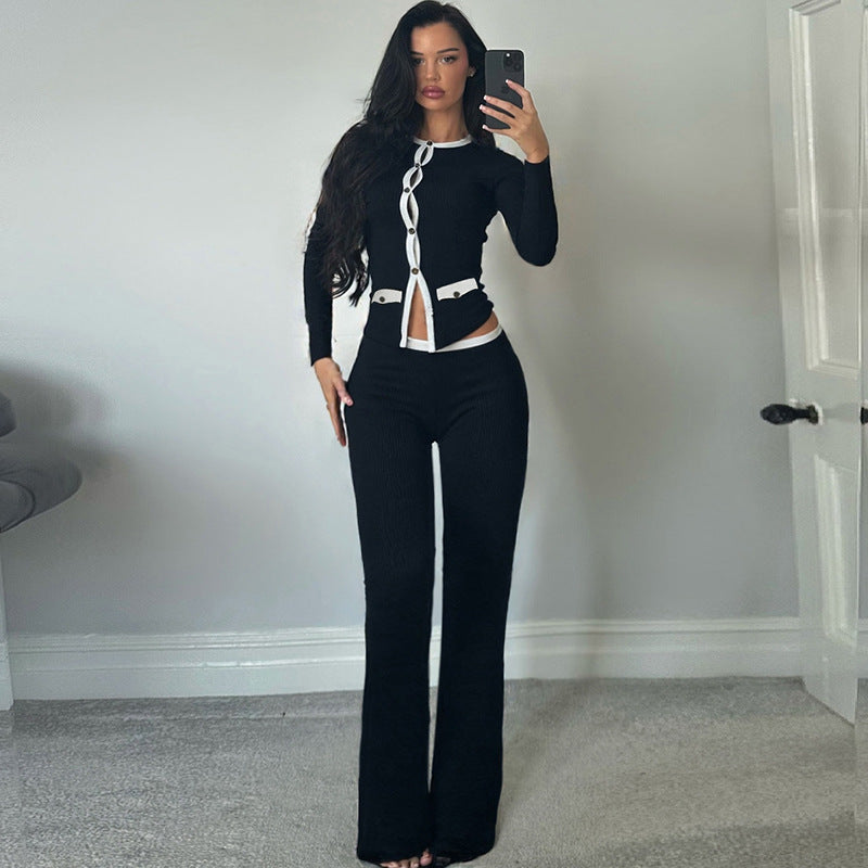 Women's Elegant Knit Set with Refined Button Design