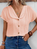 Women's Blouse with Stylish Shawl Collar and Decorative Button Details