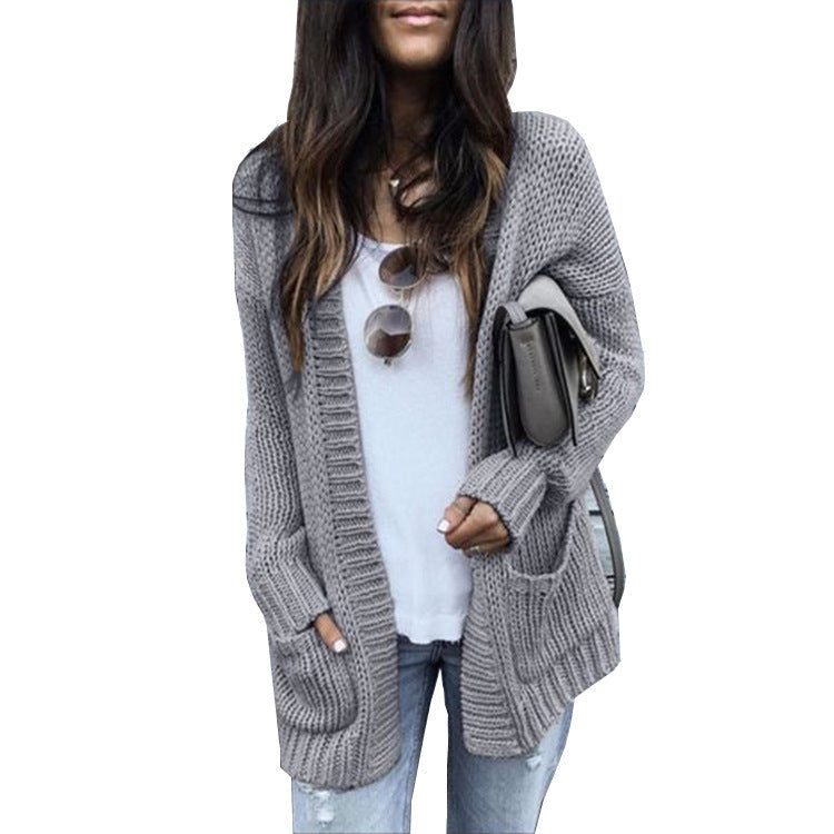 Women's Chunky Knit Cardigan with Casual Fit and Pockets