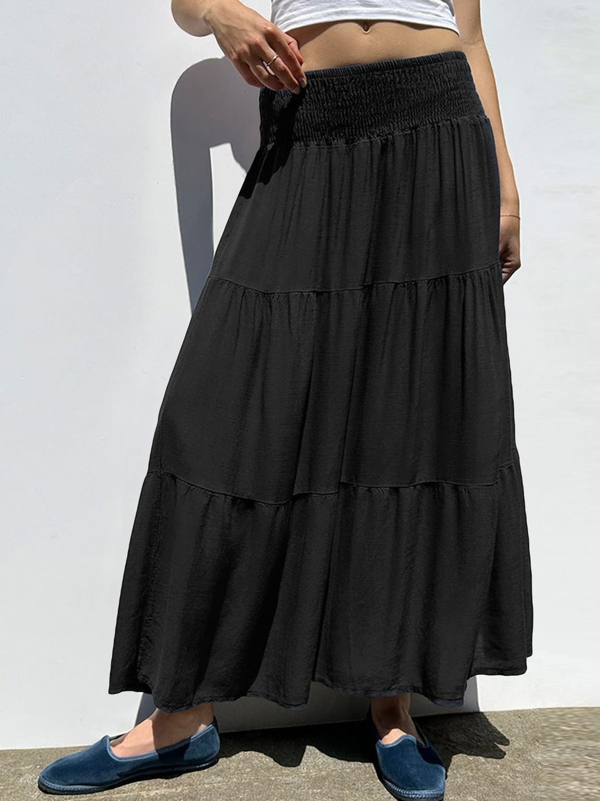 Women's Voluminous Maxi Skirt with Elastic Waistband