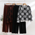 Women's Casual Knit Loungewear Set with Graphic Pattern and Wide Cut