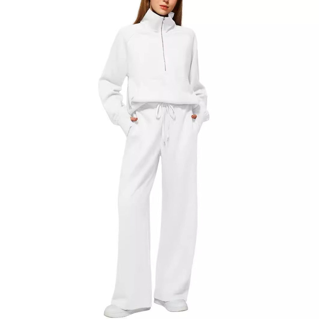 Women's Casual Sweatpants Suit with High Collar and Kangaroo Pocket