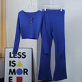 Women's Casual Knit Loungewear Set with Button Details and Wide Leg