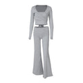 Women's Two-Piece Set with Wrap Top and Flare Pants