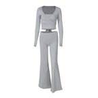 Women's Two-Piece Set with Wrap Top and Flare Pants
