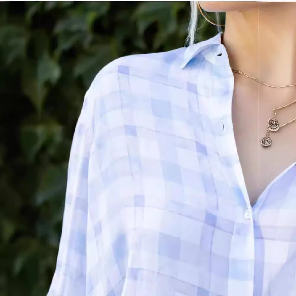Women's Long-Sleeve Plaid Blouse