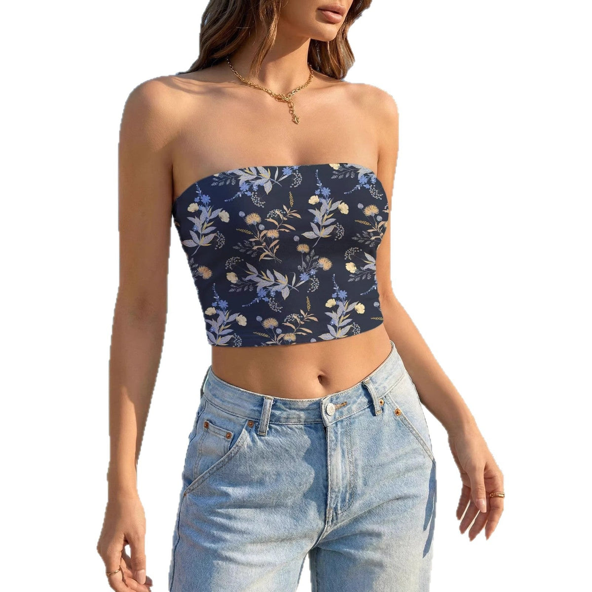 Women's Bandeau Top with Vibrant Floral Design