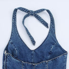 Women's Denim Jumpsuit with Crisscross Straps