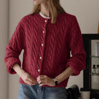 Elegant Knit Cardigan with Cable Pattern and Decorative Buttons
