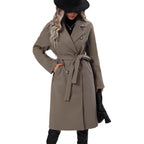 Women's Elegant Trench Coat with Waist Belt and Double-Breasted Buttons