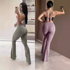 Women's High-Elastic Waist Textured Flared Leggings